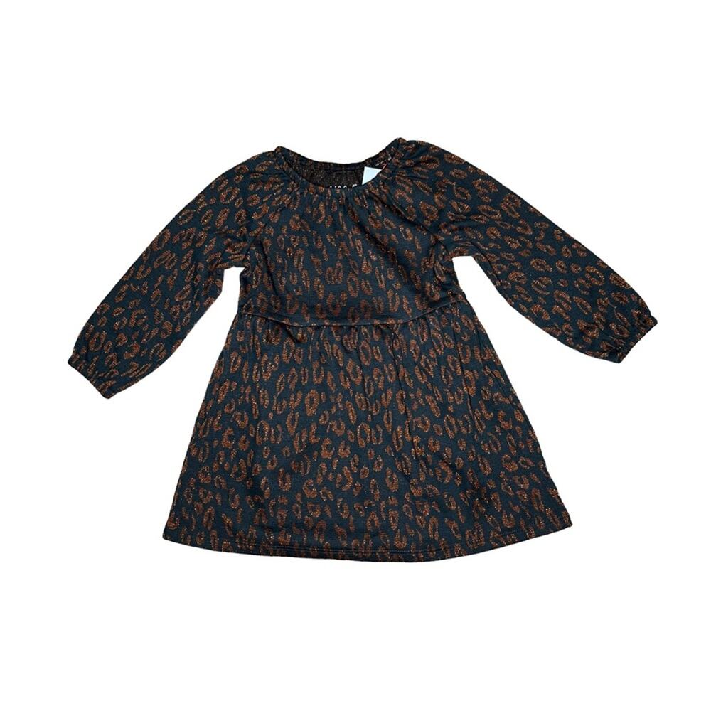 Cat & Jack Girls Dress Size 2T Black Gold Shimmer Animal Print Casual NWT
